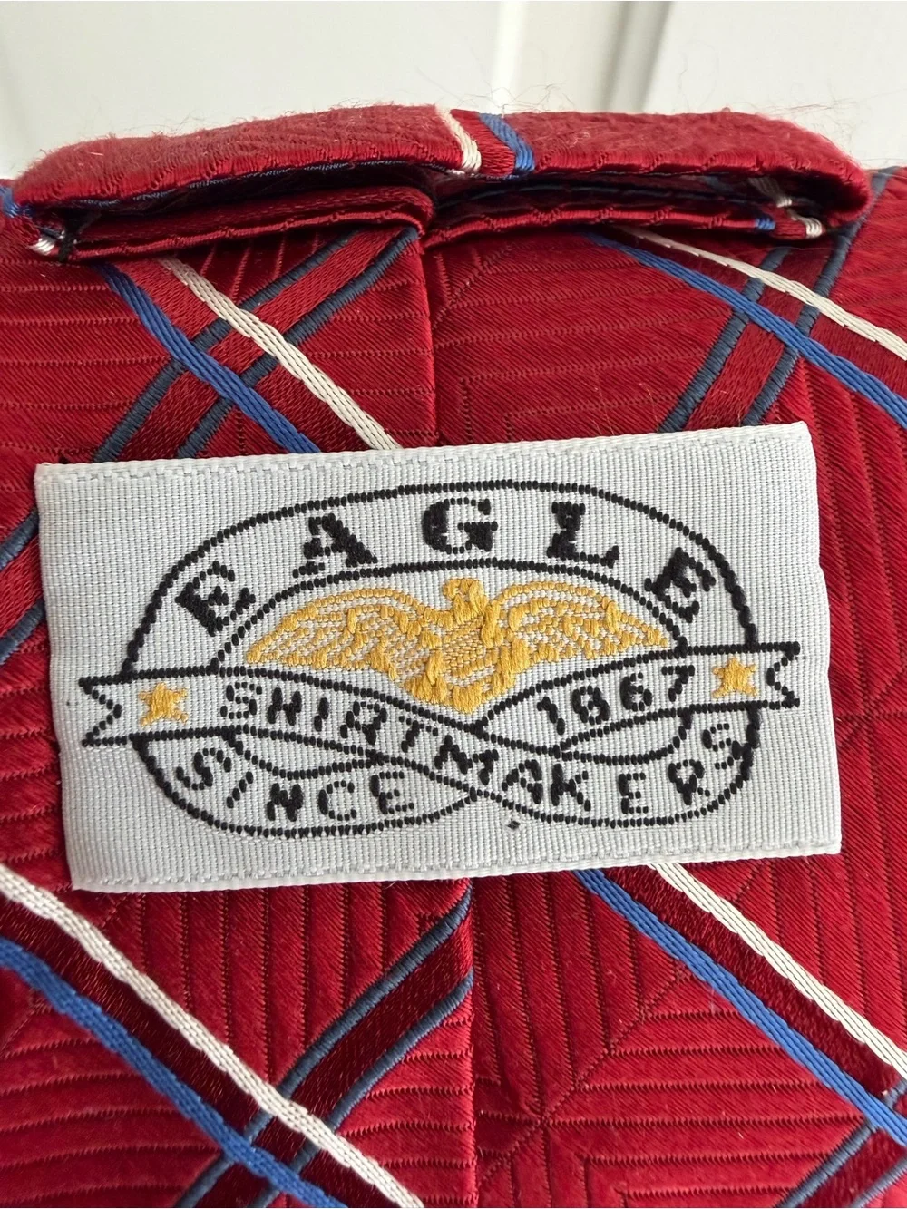Vintage Eagle Shirtmakers Boys Silk Tie Red Blue Plaid 41” Preppy